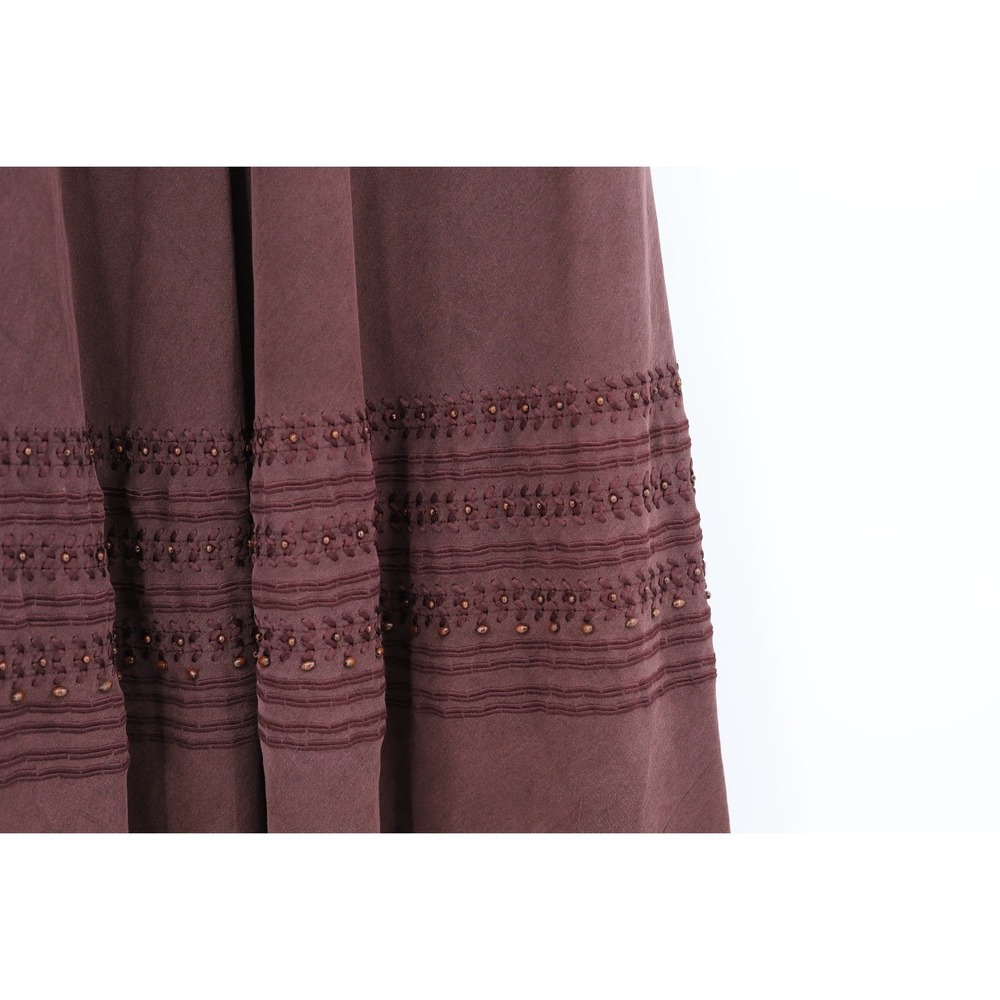 Silk Blend Beaded Midi‎ Skirt 12 Plum Brown Embroidered Boho Romantic Flowy - Picture 2 of 6